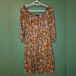 Ryan Michelle Petite Floral Dress PL Boho Smocked Waist Fall Dress